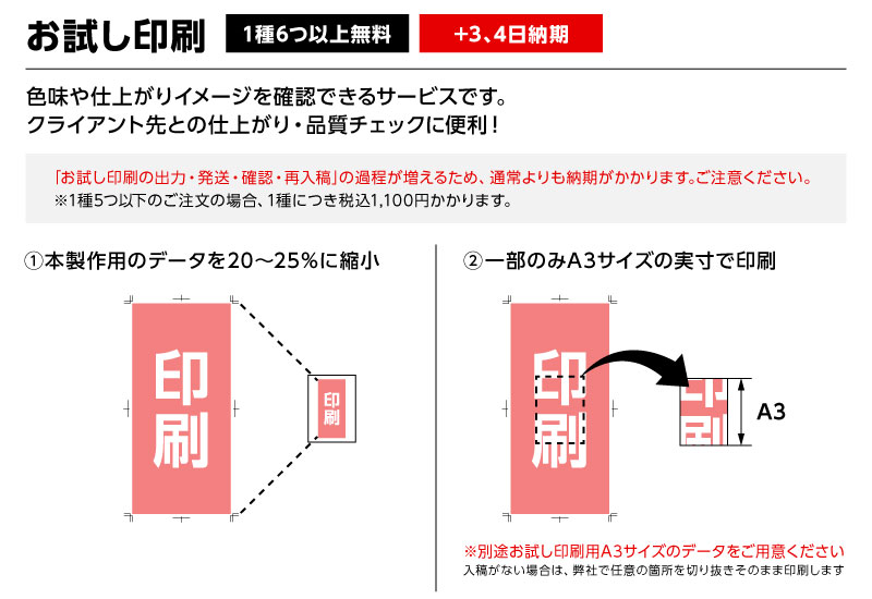 お試し印刷【1種6枚以上のご注文で無料】【＋追加納期】